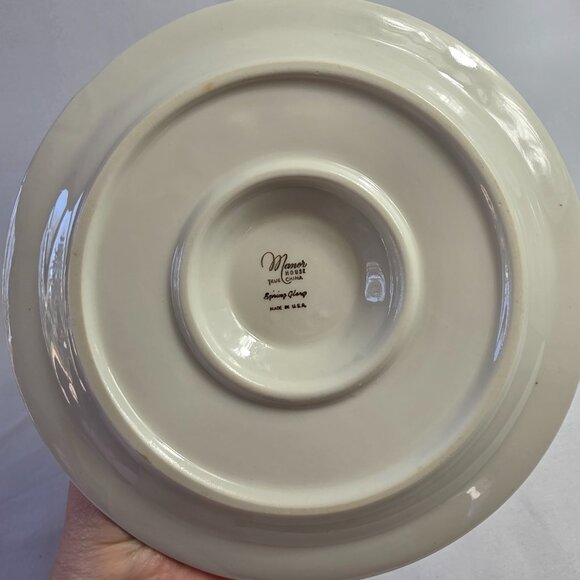 Manor House Spring Glory Gravy Boat & Underplate Pink & White Floral Gray Leaves - Picture 16 of 16